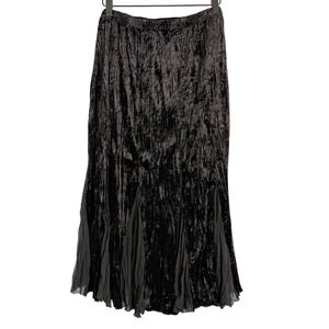 Vtg Black crushed Velvet Maxi Skirt Sz XL Elastic Waist Goth witchy whimsigoth